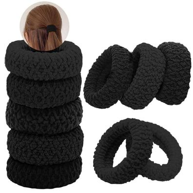 10er Pack Schwarze Dickes Baumwolle Haargummis - Nahtlose Elastische für Damen