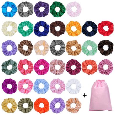 40 Stück Satin Haargummis Set Elastische Haarbänder 40 Farben