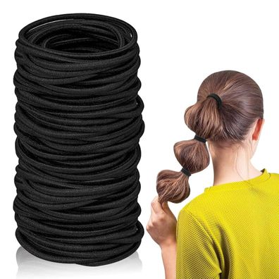 100 Haargummis Schwarz Elastische Damen Mädchen Pferdeschwanz