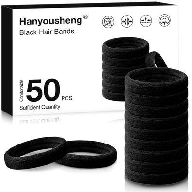 50x Haargummi 8mm Damen Zopfgummi Schwarz Herren Mädchen Soft vegan