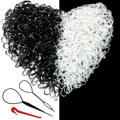 1000 Mini Haargummis Haarzubehör Set Schwarz Transparent Zöpfe Dreadlocks
