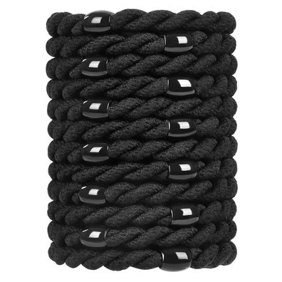 12x Elastische Haargummis Schwarz Geflochten Damen Mädchen - Dick Lockiges Haar