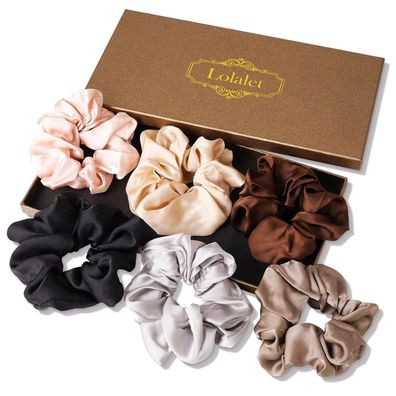 6 Stück Lolalet Seide Satin Haargummis Damen Scrunchies 6 Farben