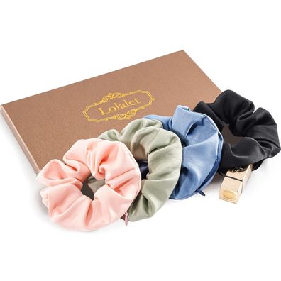 Lolalet Haargummis Scrunchies mit Reißverschlusstasche für Damen - 4 Stück