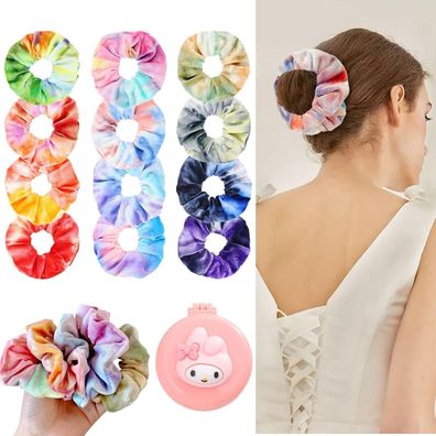 12 Stück Mädchen Scrunchies Samt Haargummis Set Tie-dye Haarbänder