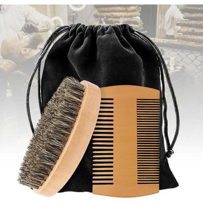 Bartkamm Bartbürste Set Wildschweinborsten Bartkamm Männer Holz Beard Comb Brush
