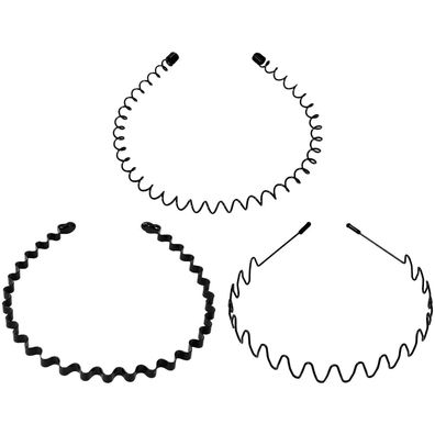 3er Set Metall Haarbänder Schwarz für Damen Herren Outdoor Sport Yoga