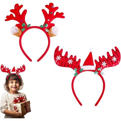 Weihnachten Rentier Elch Haarreif 2 Stück Stirnbänder Glitzer Kopfschmuck