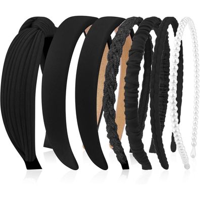 7er Set Damen Haarreifen mit Perlen Stirnbändern Schwarz
