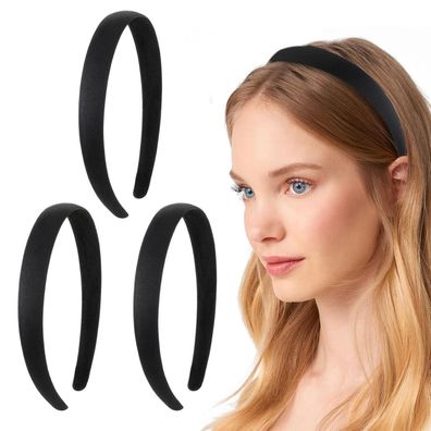 3 Stück Stirnband Haarreifen Schwarz 2 cm Damen Mädchen Party Halloween