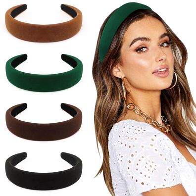 Dreshow Haarreif Damen Mädchen 4er Pack Samtstirnbänder breit Anti-Rutsch Boho