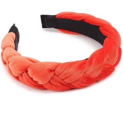 Geflochtenes Samt Stirnband Orange Damen Haarreif Haarband