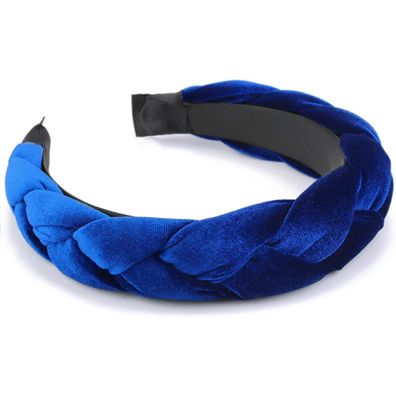 Geflochtenes Samt Stirnband Haarreif Elastisch Criss Cross Accessoire Royal Blue