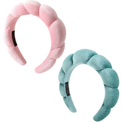 Spa Stirnband Damen Schwamm Wolken Frottee Hautpflege 2pcs Pink/Dark Green