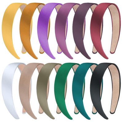 12er Set Satin Haarreifen 3cm Breit für Frauen und Mädchen, 12 Farben