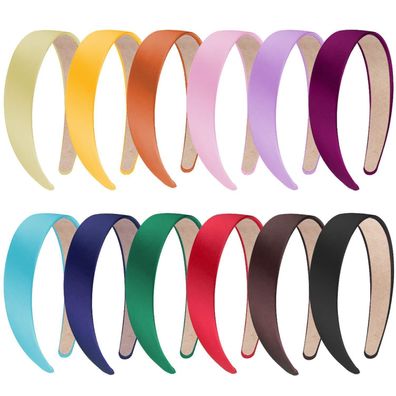12er Set Damen Haarreifen Satin Stirnbänder in 12 Farben