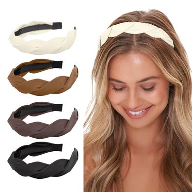 4er Set Geflochtene Breite Haarreifen Damen - Rutschfestes Stirnband Haarband