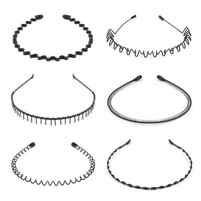 6 Stück Metall Haarreifen Spring Wave Schwarz Stirnband Set