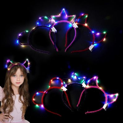 LED Stirnband Katze Haarreif Kinder Leuchtend Blinkend Party Accessoires