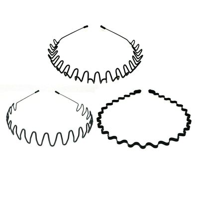 3er Set Metall Haarbänder Schwarz Unisex Welle Frühling Stirnband Outdoor Yoga