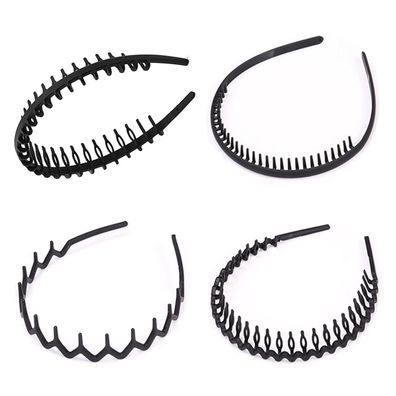 4er Pack Elastische Zickzack Haarbänder Schwarz Matt Rutschfest Sports Yoga