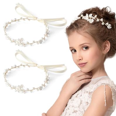 2er Set Weiß Blumenkranz Haarreif Kinder Hochzeit Mädchen Party