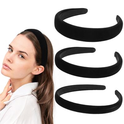 3er Set Samt Haarreif Damen Schwarz 1cm 2cm 3cm Dirndl Stirnband