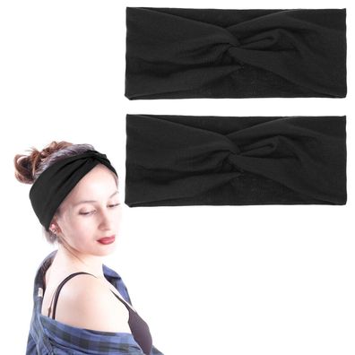 2 Damen Stirnbänder Schwarz Elastische Turban Haarbänder Rugby Yoga Fitness
