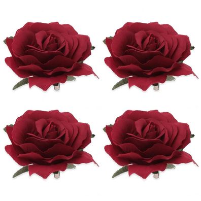 4 Stück Blumen Brosche Haarspangen Set Ballett Outfit Hochzeit Party - Rot