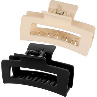Quadratische Klauenclips Haarklammern Starker Halt 8.5 cm 2 Stück Schwarz/Beige