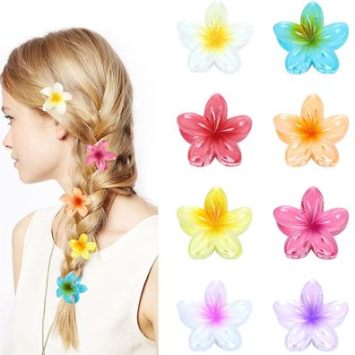 8er Set kleine Kunststoff Blumen Haarklammern 4cm Hawaii Haarspangen