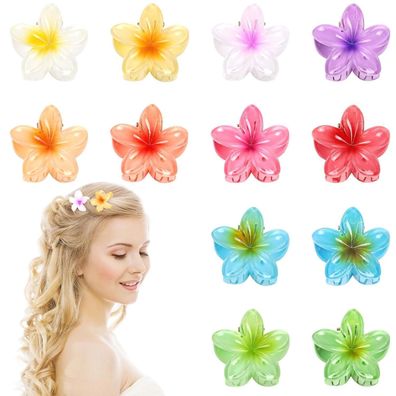 12er Pack Kunststoff Blumen Haarklammern 4cm Hawaii Haarschmuck Damen