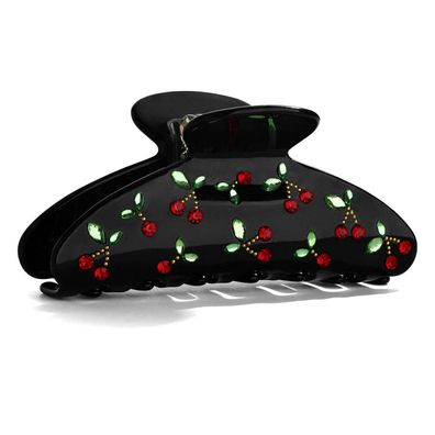 Schwarze Kirsch-Haarspange Acryl Strass Frauen Haarklammer Blattmotiv
