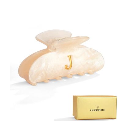 Damen Acryl-Haarklammer mit Buchstaben J, elegantes Haaraccessoire in Beige-Gold