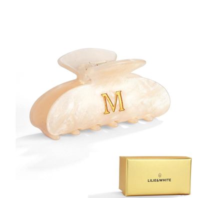 Buchstaben M Damen Haarklammer Acryl Beige Gold-Detail