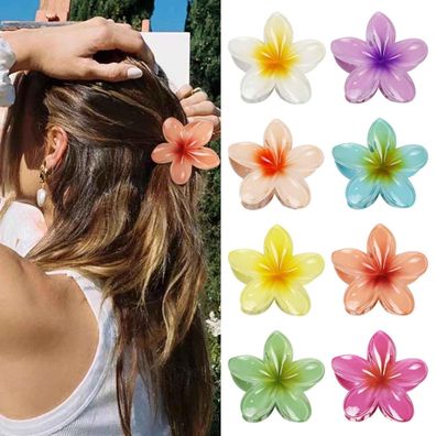 8er Set Kunststoff Blumen Haarklammern Groß - Bunt Hawaii Blumenklammern