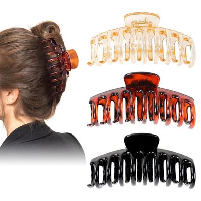 3er Pack Haarklammer 4,3 Zoll Große Haarspangen Schwarz Braun Transparent