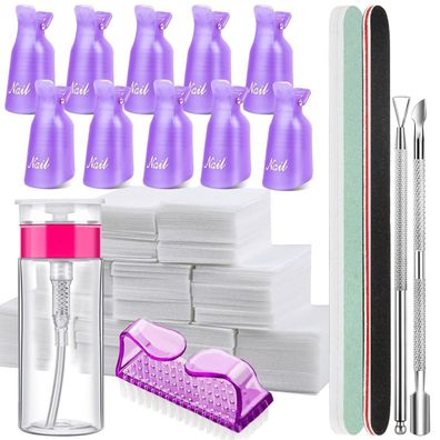 Nagellackentferner Werkzeuge Set Nagel Clips Kappen Lila Wattepads Nagelfeile