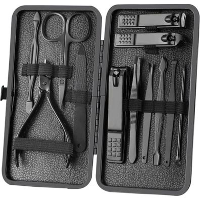 Maniküre Pediküre Set 12-teilig Edelstahl Nagelset Nagelpflege Männer Schwarz