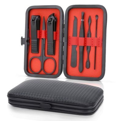 Maniküre Pediküre Set Edelstahl Nagelknipser Nagelhautentferner 7-in-1 Schwarz
