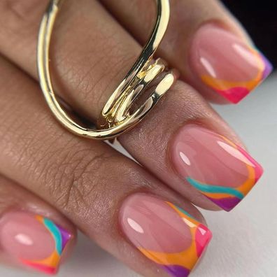 24 Stück Eckige Kurze French Glänzende Kunstnägel Press on Nails diverse Größen