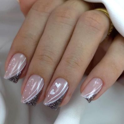 24 Stück French Rosa Glänzend Press on Nägel Acryl Full Cover Frauen