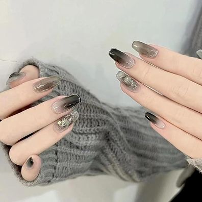 24 Stück Mittlere Mysteriöser Fleck Französisch Press on Nägel mit Nagelkleber