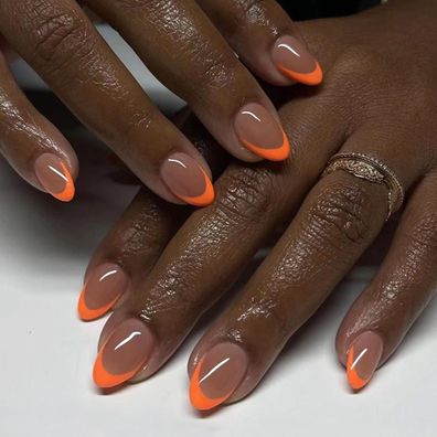 24 Mandel Nägel Press on Nails Orange Künstliche Fingernägel Kurz mit