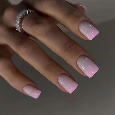 24 Stück Rosa Gradient French Künstliche Nägel, Acryl Full Cover zum Aufkleben