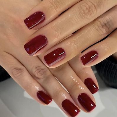 24x Französische Press on Nägel Weinrot Eckig Glossy Acryl Falsche Nägel