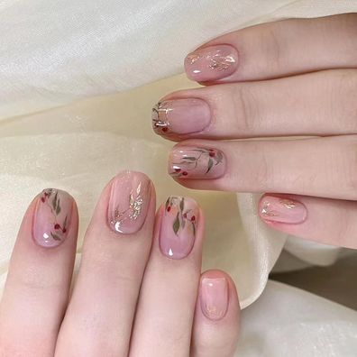 24 Stück Mandel Nägel Weiß French Tip Press on Nails Nude Rosa Fingernägel
