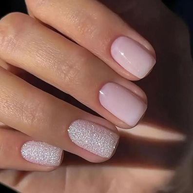 24 Stück Press on Nägel Glitzer Rosa French Künstliche Nägel Set