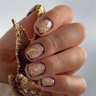 24 Stück Eckig Nude French Kunstnägel Schwarz Rand Acryl Press on Nails