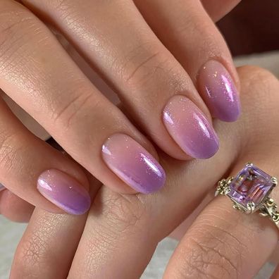 24 Stück Rosa Lila Gradient Oval Nägel zum Aufkleben Press on Nails